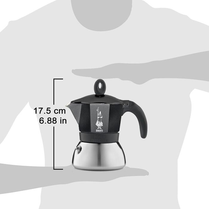 Мока-пот, Підходить для всіх плит, Еспресо (150 мл), (3 чашки, Moka Induction, Чорний)