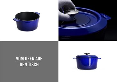 Чавунна каструля Ø 24 см, синього кольору з кришкою та силіконовими ручками Емальований чавун, підходить для індукції та духовки для всіх типів плит Ø 24 см, висота 11 см, 4,2 літра (кобальтово-синій, Ø 16 см, висота 8 см, 1,3 літра)