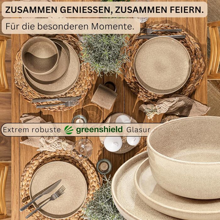 ПОСУД Комбінований сервіз на 6 персон, набір тарілок кавовий кухоль макаронна миска 30 шт. , набір посуду з кераміки посудомийна машина - мікрохвильова піч - стійкий до подряпин, набір посуду з кераміки КОЛЕКЦІЯ ЦІННОСТЕЙ (Каїр Мокко, столовий сервіз 12 ш