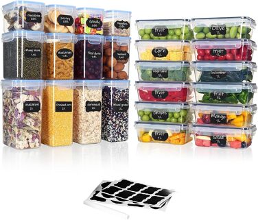 Контейнери для зберігання продуктів Hibisaws, 12 предметів, з кришками, контейнери для заморожування, харчові коробки, без BPA та 100 герметичні, прозорі, 6 x 1 л та 6 x 0,5 л, коробки для приготування їжі, набір Tupperware (1212)