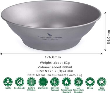 Титанова тарілка для кемпінгу 800 мл Boundless Voyage