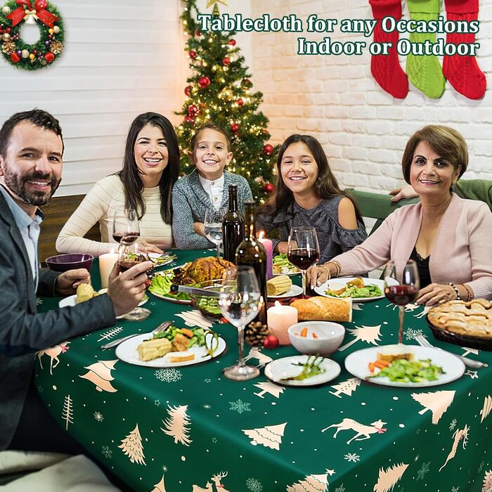 Скатертина JOLLYTOP Різдвяна скатертина водовідштовхувальна скатертина з оленями скатертина для кухні скатертина для кухні, 137 x 179 см, (зелена, 200 x 137 см (прямокутна))