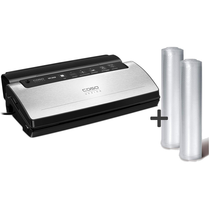 Вакуумний пакувальник CASO VC300 - вакуумний пакувальник, їжа в 8 разів довша свіжа, подвійний зварний шов, регульована міцність вакууму, в т.ч. коробка з фольги, різак, 2 професійні рулони фольги, шланг для вакуумного контейнера (одинарний, з нержавіючої