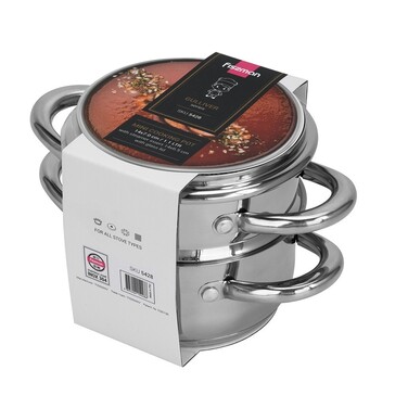 Кастрюля Fissman GULLIVER 14x7 см 1,1л со вставкой-пароваркой 14x6,5см и стеклянной крышкой нержавеющая сталь (5428)