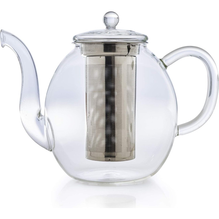 Чайник из Creano glass с крышкой для чая 500 мл из чайных цветов, чайных роз и листового чая, а также чайных пакетиков качественный, термостойкий (1,5 л)