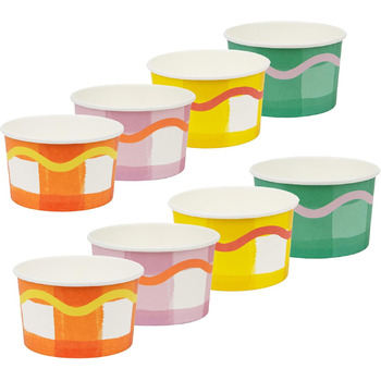 Різнокольорові паперові стаканчики для морозива - Посуд з паперу Gingham, що переробляється, для днів народження, вечірок та дитячих свят - 8 шт.