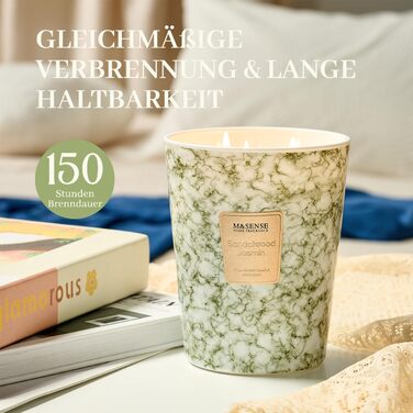 Ароматизована свічка M&SENSE велика Чорні ароматизовані свічки у склянці Ароматизована свічка з натурального соєвого воску Розслаблююча ароматерапія Подарунок для жінок та чоловіків, Різдво Час горіння 75 годин та 2 ґноти (сандалове дерево-жасмин, 990 г)