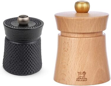 Ручний млин для перцю Peugeot Bali Fonte, класичне регулювання помелу, висота чавун, 35402 (8 см, зв'язка з соляним млином 8 см, чорний)