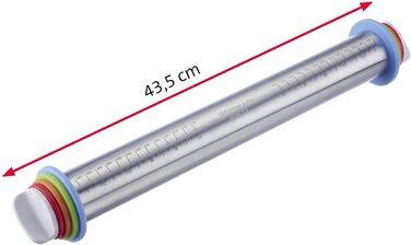 З 4 розпірними кільцями, по 1 кільцю по 10 мм, 6 мм, 3 мм, 2 мм, зі шкалами, нержавіюча сталь/пластик, сріблястий/білий/світло-блакитний/світло-зелений/помаранчевий/червоний, 30452260 нержавіючий ролик для випічки