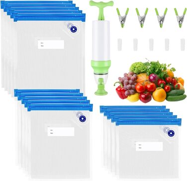 Набір з 15 вакуумних пакетів для продуктів з насосом 21,7 х 20,9/21,7 х 28/ 25,8 х 33,7 см Vachelper