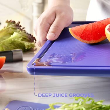 Обробна дошка Linoroso Пластикова кухонна дошка Набір дощок для сніданку з 3 обробних дощок з отвором для соку, дошка для розморожування Фруктова дошка Нековзне різання, стійке до антибактеріальної посудомийної машини Сейф для посудомийної машини - (фіоле
