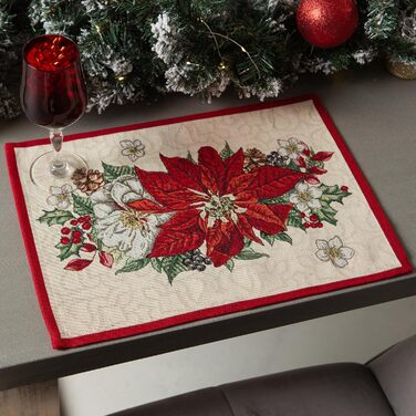 Дім різдвяної гобеленової різдвяної скатертини Скатертина на Різдво та Новий рік (Пуансетія (Іскриста), Серветка 35x45 см)