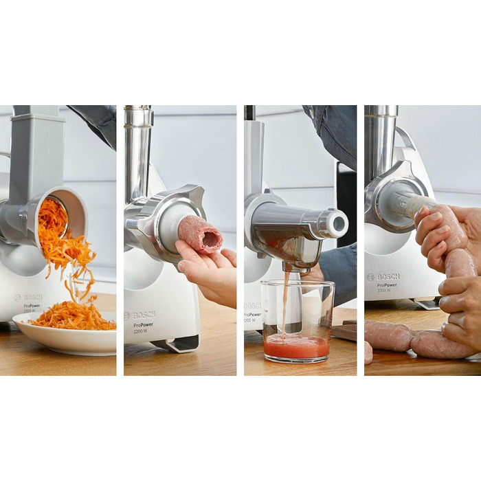 М'ясорубка 2200 Вт з насадкою для сосисок, чорний/сріблястий ProPower Bosch