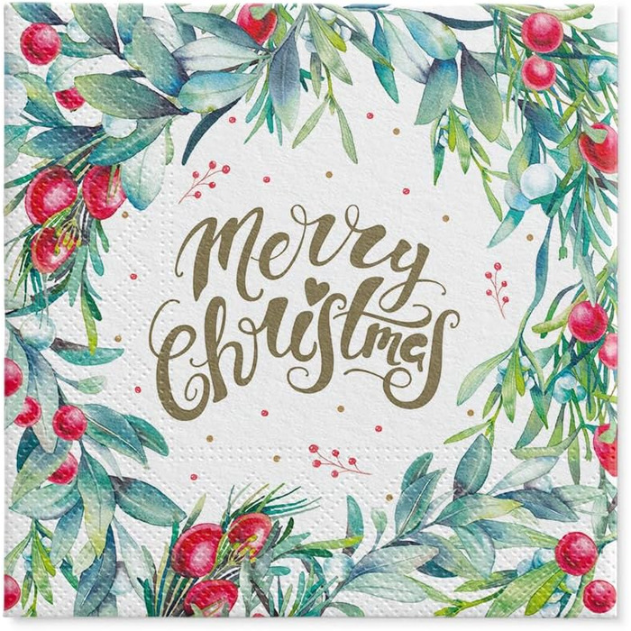 Серветки 3-шарові (33 x 33 см) I 20 шт. I Різнокольорові паперові серветки, ідеальні для різдвяного столу I Серветки - Різдво, зима, зірки, сніг, сніговики I (З Різдвом Христовим, квітковий принт)