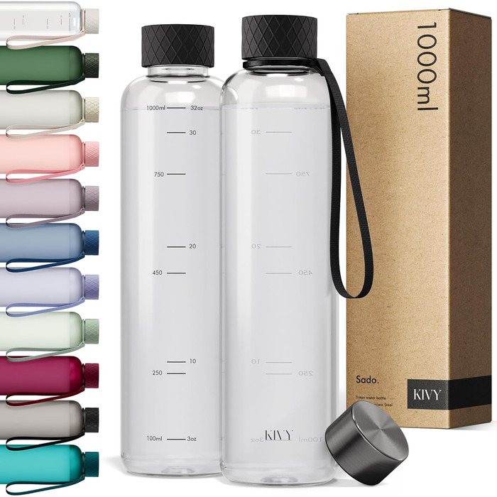 Пляшка для води 1 л тританова, прозора чорна KIVY