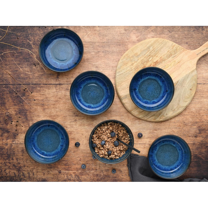 Серія Nordic Fjord набір посуду з 18 предметів, набір тарілок з кераміки (набір зернових мисок 6 шт. , синій), 21551