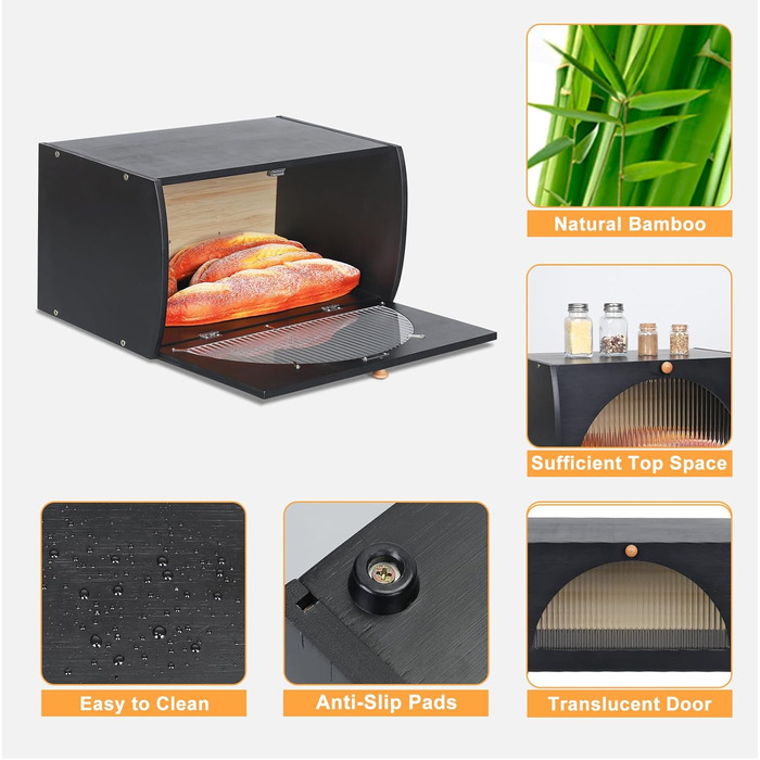 Хлібниця 39 х 23 х 21 см чорний Leader Accessories