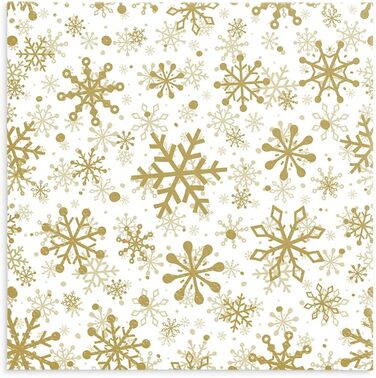 Серветки 3-шарові (33 x 33 см) I 20 шт. I Різнокольорові паперові серветки, ідеальні для різдвяного столу I Серветки - Різдво, зима, зірки, сніг, сніговики I (Подвійний дизайн різдвяних сніжинок, золотистий)