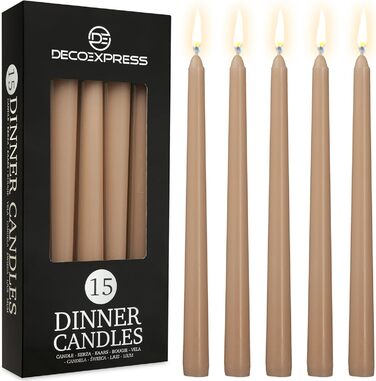 Набір свічок DECO EXPRESS Taper з 6, 10, 15 або 50 шт. , тривалий час горіння до 8 годин, без запаху (капучино - упаковка з 15 шт. , комплект з 15 предметів)