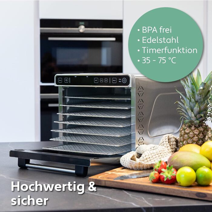 Дегидратор из нержавеющей стали (35-75C) для сушки фруктов 650 Вт с функцией таймера 24 часа Vita5