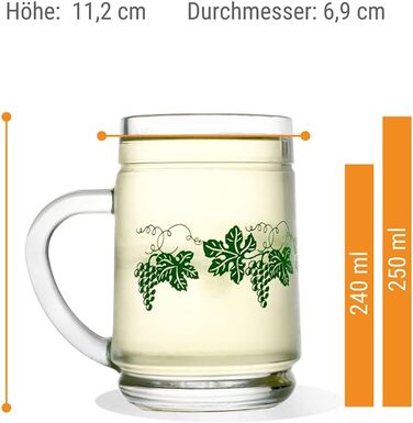 Набір винних кухлів 0,25 л з декором виноградного листя, 6 предметів, Stölzle Lausitz