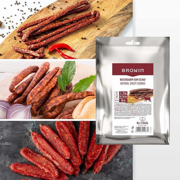 Натуральна оболонка для ковбас Натуральна оболонка вищого сорту для домашньої ковбаси, ялівцевої ковбаси, білої ковбаси, сардельки (калібр 18/20 мм, 91 метр, овеча оболонка)