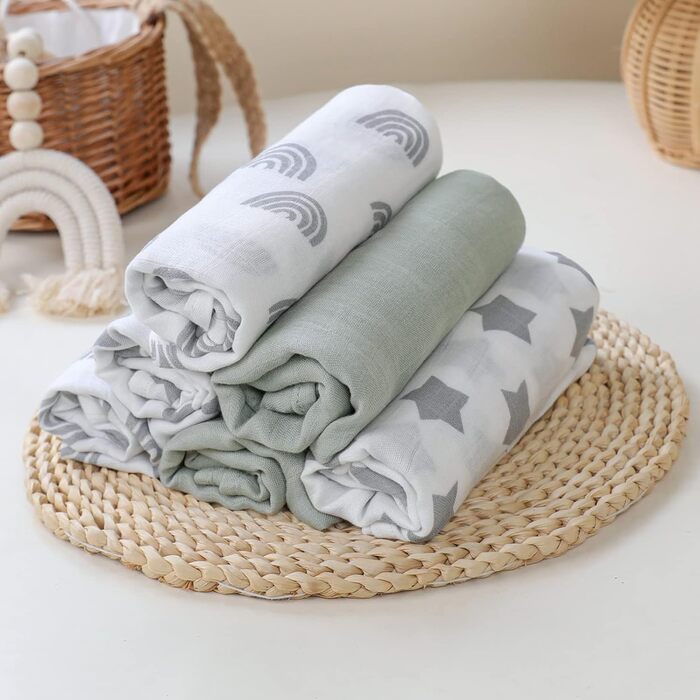 Муслінові серветки GLLQUEN для немовлят, 6 шт. бавовняних серветок для відрижки, 70 см x 70 см, абсорбуючі та дихаючі, ідеально підходять для очищення, витирання та покриття новонароджених (зірка, 6 шт.)