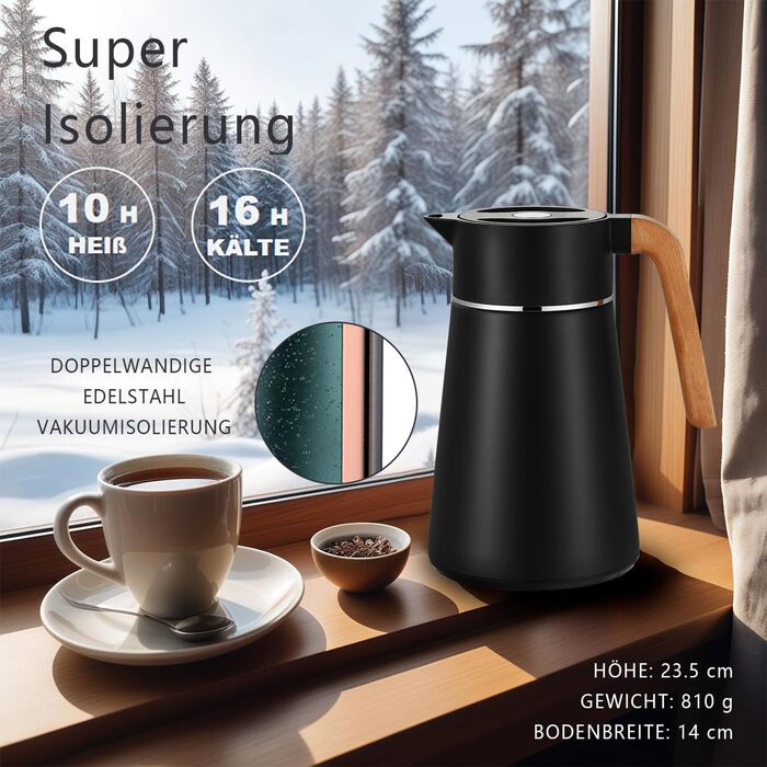 Термоглечик з чайним фільтром 1,5 л, чорний VETIN