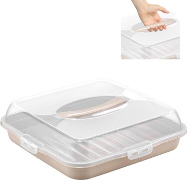 Коробка для транспортировки торта с крышкой, капюшоном и ручкой. Коробка для хранения, Контейнер для торта, Тарелка для торта, Контейнер для торта, Коробка для торта, Тарелка для торта, Начинка для торта, Колокольчик для торта - (коричневый, квадратный)