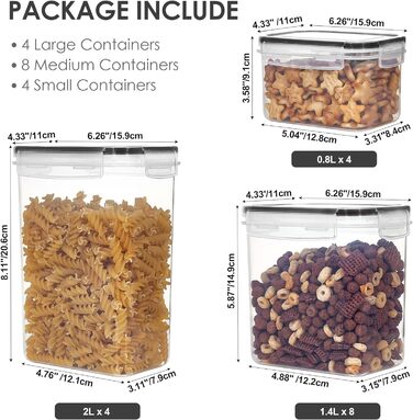 Набор банок для хранения Vtopmart из 16 предметов, банки для мюсли и банки для хранения пищевых продуктов, герметичные пластиковые банки для хранения без бисфенола А, 24 этикетки для зерна, муки, сахара (черные) SVM02007