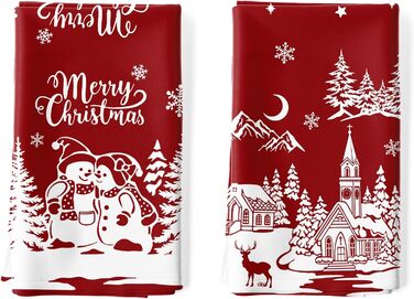 Набір із 4 кухонних рушників Arquiel, зимові різдвяні ялинки, декоративні різдвяні кухонні рушники, 100 бавовняні, абсорбуючі, подарунок на новосілля, 48 см x 70 см (Сніговик, 48 см x 70 см, набір із 2 шт.)