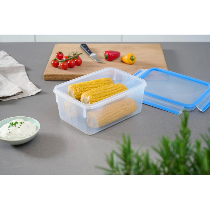 Набір контейнерів для зберігання продуктів EMSA Clip & Close, прямокутні, 5 x 0,8 л, коробки для зберігання, 100 герметичні, придатні для миття в посудомийній машині, морозильної камери та мікрохвильової печі, прозорі, сині, зроблені в Німеччині, N10307 (