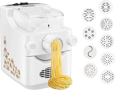 Електрична машина для пасти, повністю автоматична, машина для пасти, машина для спагетті з 9 решітками для пасти та 1 набором пельменників, білий колір