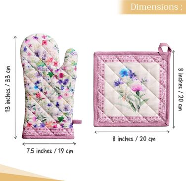 Рукавички для духовки Maison d&39 Hermine, Прихватки для каструль, 100 бавовна, термостійкі кухонні рукавички, рукавички для духовки (19 x 33 см) та прихватки для каструль (20 x 20 см) для приготування їжі, Морзін - Рукавички для духовки (19 x 33 см) та п