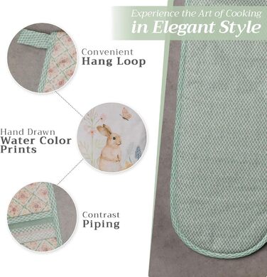 Рукавички для духовки Maison d&39 Hermine, Прихватки, 100 бавовна, термостійкі кухонні рукавички, рукавички для духовки (19 см x 33 см) та прихватки (20 см x 20 см) для приготування їжі, Морзін - Рукавички для духовки на День подяки/Різдво (19 x 33 см) та