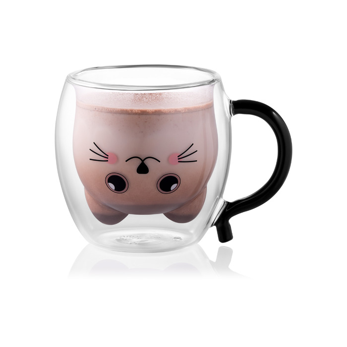 ARDESTO Набір чашок з ручками Animals з подвійними стінками, 250 мл, 2 од., боросилікатне скло