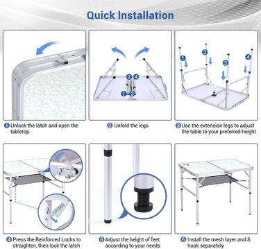 Складаний кемпінговий стіл з 2 рівнями висоти 90 х 60 см білий Sportneer