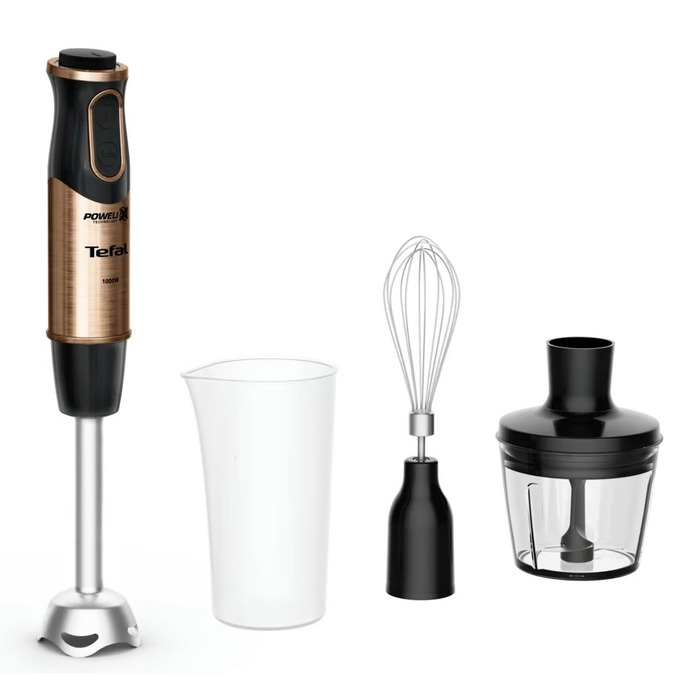 Tefal Блендер погружной Quickchef 1000Вт, 3в1, чаша-800мл, чоппер-500мл, турборежим, черно-бронзовый