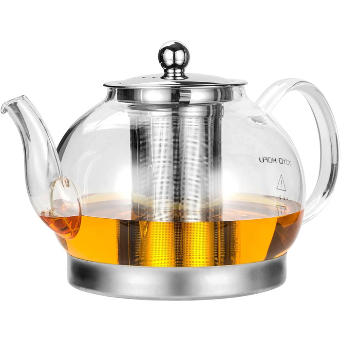 Термостойкий чайник из прозрачного стекла со семным ситечком, 1,2л TOYO HOFU