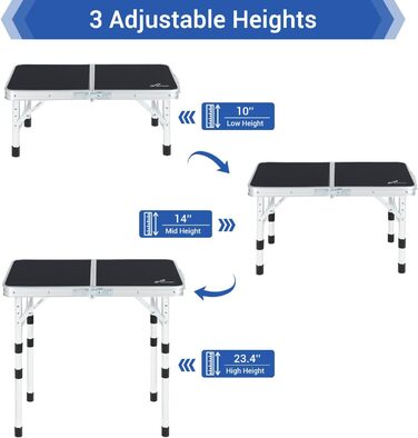 Складаний кемпінговий стіл з 3 рівнями висоти 60 х 40 см чорний Sportneer