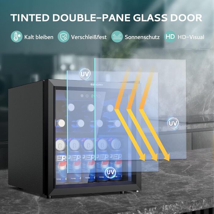 Міні-холодильник зі скляними дверцятами 37 л чорний EUHOMY