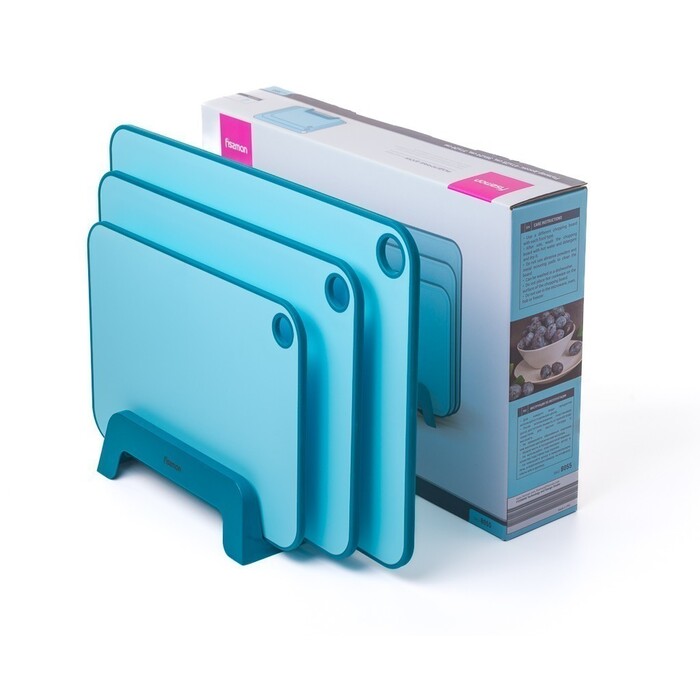 Набір з 3-х обробних дощок Fissman 41х28, 36х24, 31х20, колір СИНІЙ пластик, ТПР (8055)