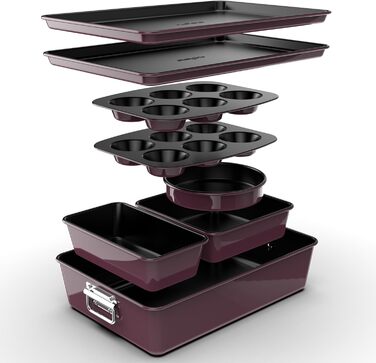 Набір форм для випікання NutriChef - Набір із 8 антипригарних форм для випікання - Без PFOA, PFOS, PTFE, придатний для використання в духовці до 232C - Кругла форма для випічки, форма для хліба, форма для мафінів та форма для дека, придатна для миття в по