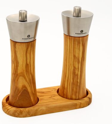 Набір Млин для солі та перцю Оливкова деревина Аугсбург 18 см з відповідною підставкою