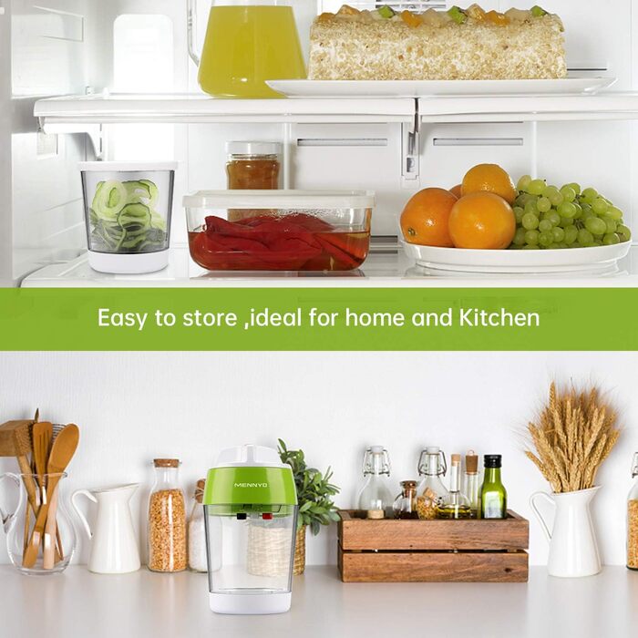 Спіральна овочерізка 4 в 1 з контейнером, зелена MENNYO