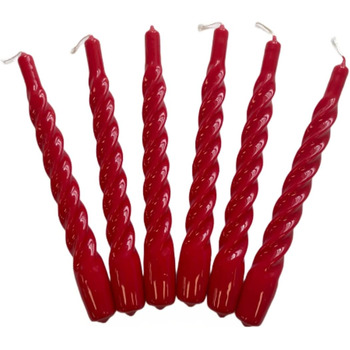 Свічки з крученою конусністю, зроблені в Італії, доступні 25 кольорів, лаковані настільні свічки, спіральні свічки з тривалим часом горіння 5 годин, декоративні свічки, 6 шт. , 2,2 x 21 см (різдвяно-червоні)