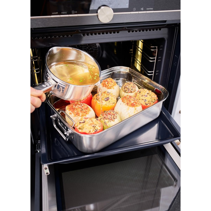 Форма для запікання RSLE EXPERTISO, універсальна ємність для приготування їжі з нержавіючої сталі 18/10, скляна кришка, внутрішня вага, підходить для індукційних плит, можна мити в посудомийній машині, срібляста (16 см, каструля)