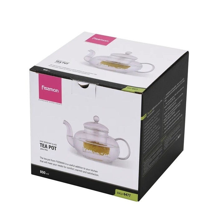 Чайник для заварювання Fissman 800 мл зі скляним  фільтром жаростійке скло (6477)