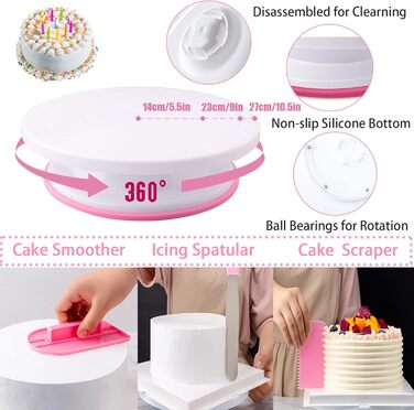 Набір аксесуарів для торта Nifogo, 301 предмет, аксесуари для випічки, аксесуари для декорування тортів з обертовою підставкою, кондитерський мішок, кондитерські насадки, шпатель для початківців (рожевий)
