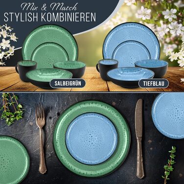 Керамогранітна глибока тарілка ТЕСТ ДУЖЕ ХОРОШИЙ Серія Ibiza Тарілки для макаронів Noble, тарілки для супу Deep стильні тарілки для пасти 6 персон - Набір посуду 6 персон, обідні тарілки, набір посуду Black with (миски (6x), глибокий синій), 6 шт.